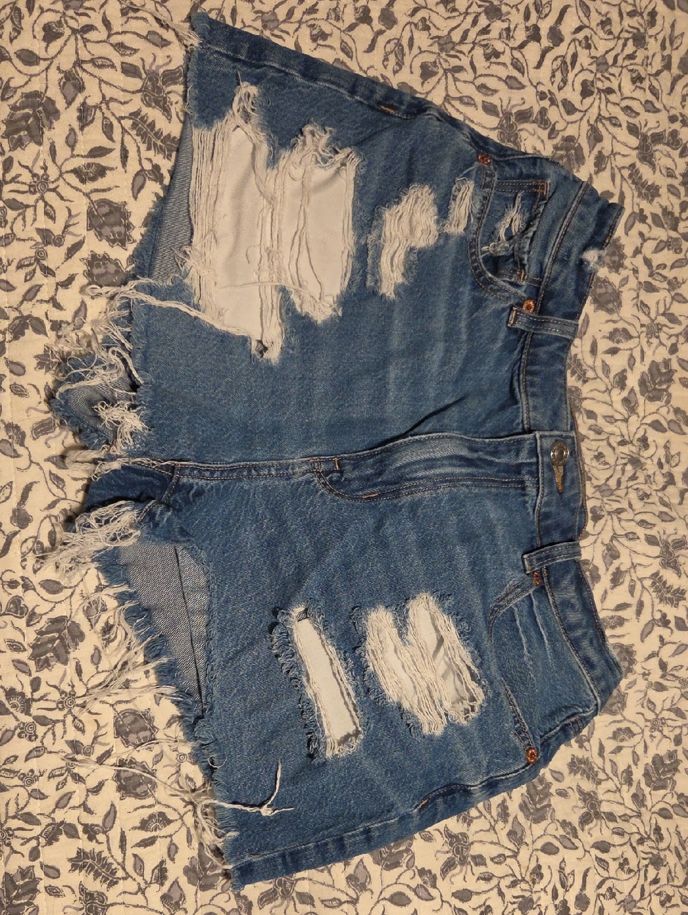 High Rise American Eagle Outfitters Light Blue Distressed Denim Shorts